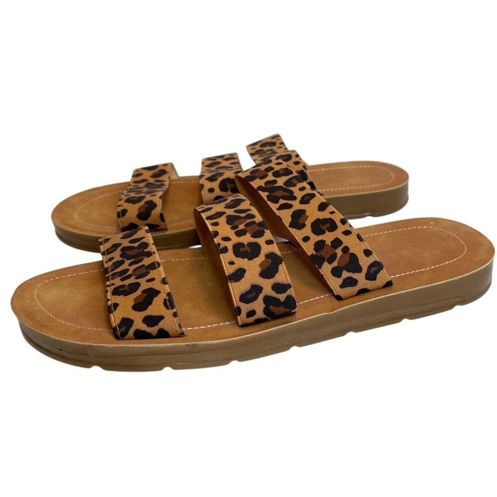 Leopard Sandals Slide On Flat Shoes Cheetah Animal Straps Casual Non-slip Sz 10 - Picture 8 of 8